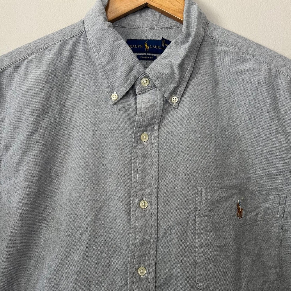 Polo Ralph Lauren Button Down Mens XL Grey Short Sleeve Classic Fit Oxford Pony